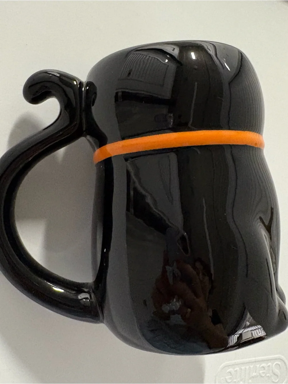Black Cat Ceramic Mug with Orange Collar and White Moon Accent Halloween decor